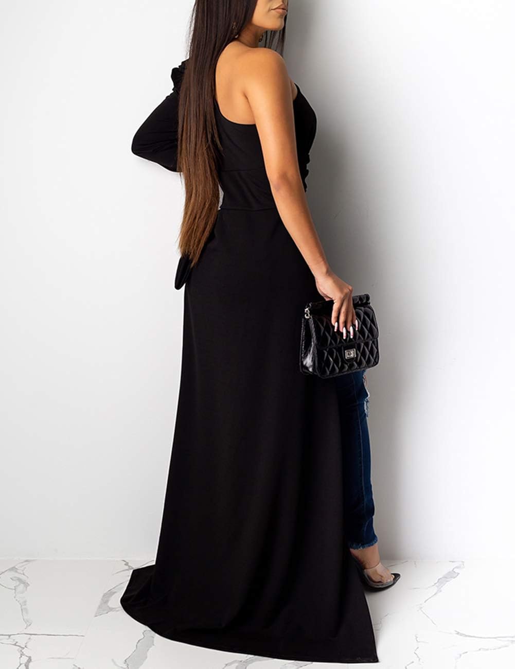 one shoulder dip hem tops