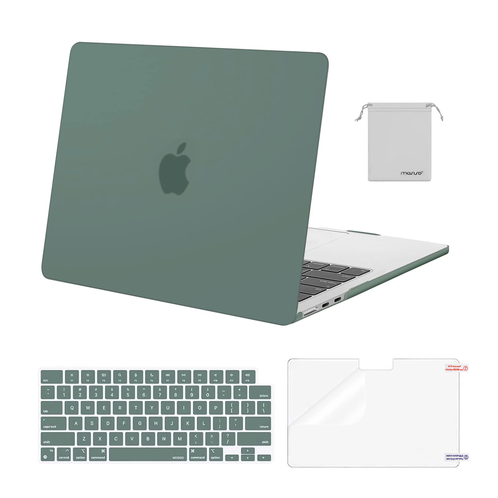 MOSISO Compatible with MacBook Air 13 inch Case M5 M4 M3 M2 2026-2022 A3449 A3240 A3113 A2681, Hard Shell Cover for MacBook Air 13.6 inch Display &KeyboardSkin&ScreenFilm&Pouch, Emerald Green