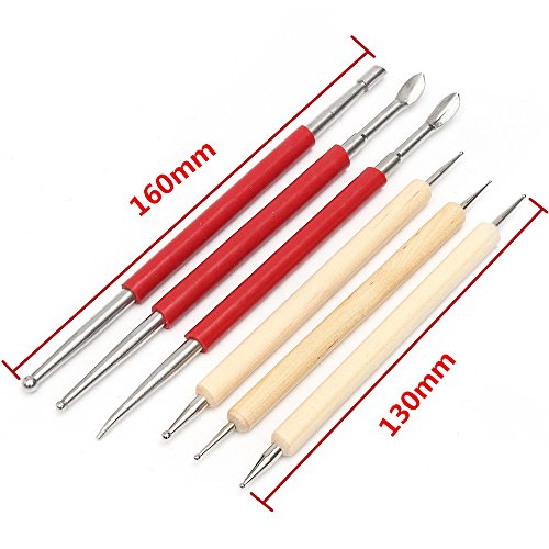Gimiton 6PCS Leather Craft Tool Modelling Splicing Embossing Spoon & Carving Tool Kit (6pcs/Dotting Tool)