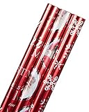 American Greetings Christmas Script, Santa, and Snowflakes Christmas Foil Wrapping Paper, 3-Roll, 40