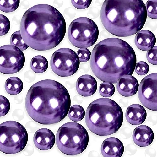 Vase Fillers - YUXIYAN 100 Pieces Floating NO Hole Pearls Beads and 500 Pcs Transparent Water Gels,Purple Pearls for Vases,Floating Beads for Centerpiece Home Weddings Table Party Decor,10/14/20mm（Purple）