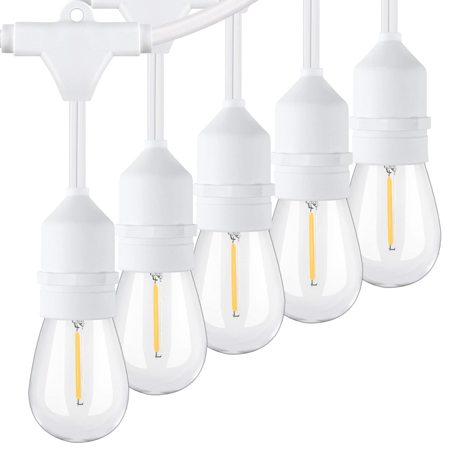 Photo 1 of 96FT(48×2) Outdoor String Lights, Commercial Grade Heavy Duty White Wire Patio Light with Dimmable S14 Shatterproof LED Bulbs, Linkable Waterproof Bistro Lights for Outside Deck Backyard Cafe Market