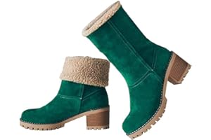 VIMISAOI Winter Boots for Women, Comfortable Slip On Mid Chunky Heel Suede Warm Snow Ankle Boots Outdoor Shoes