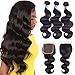 Amella Brazilian Body Wave Hair Bundles 100% Unprocessed Virgin Remy with Closure (18