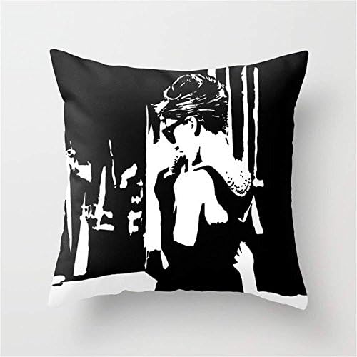 Audrey Hepburn in movie Breakfast at Tiffany's. Black and white portrait, monochrome stencil art Cushion Cover Throw Pillow Case 18x18 inch