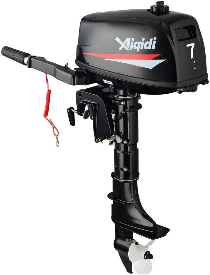 RanBB Outboard Motor, 2 Stroke 7 HP Outboard Motor Fishing Boat Engine 123CC Short Shaft with Water Cooling CDI System