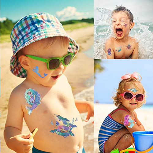 Koogel 180PCS Mermaid Tattoos,12 Sheets Temporary Tattoos for Girls Mermaid Temporary Tattoos for Childrens Party Mermaid Party Filler Decoration
