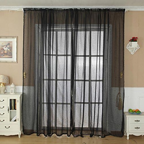 Bigban Solid Color Tulle Door Window Curtain Drape Panel Sheer Scarf Valance (Black)