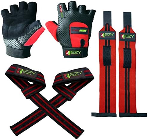Weight Lifting Gloves (1 Pair), Weightlifting Wrist Wraps (1 Pair) & Lifting Wrist Straps (1 Pair) - Men & Women Cross Training Fitness Exercise Grip Glove For Gym, Powerlifting & Workout (Pack of 6)