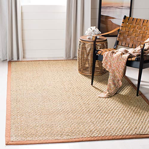 Safavieh Natural Fiber Collection NF114B Basketweave Natural and Brown Summer Seagrass Area Rug (4' x 6')