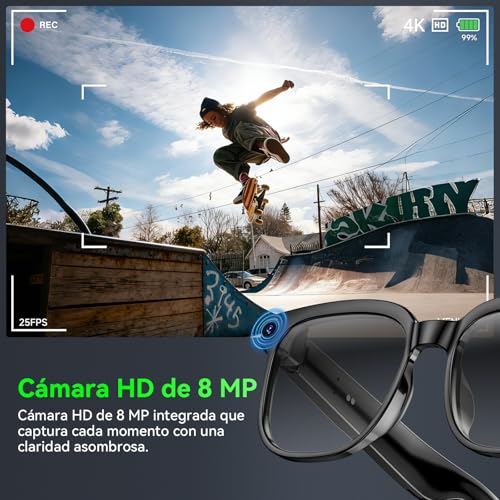 Hwagol AI Smart Glasses, Glasses with 8MP Camera, Smart Glasses with Photography/Recording/Bluetooth Calls/Music/Translation/Image Recognition