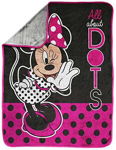 Disney Minnie Mouse Dots are The New Black Raschel Throw Blanket - Measures 43.5 x 55 inches, Kids Bedding - Fade Resistant Super Soft - (Official Disney Product)