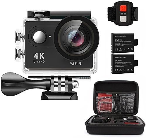 AEDILYS 4K WiFi Sports Action Camera Ultra HD Waterproof DV Camcorder 12MP 170 Degree Wide Angle 2 inch LCD Screen / 2.4G Remote Control with 2 Batteries-Black