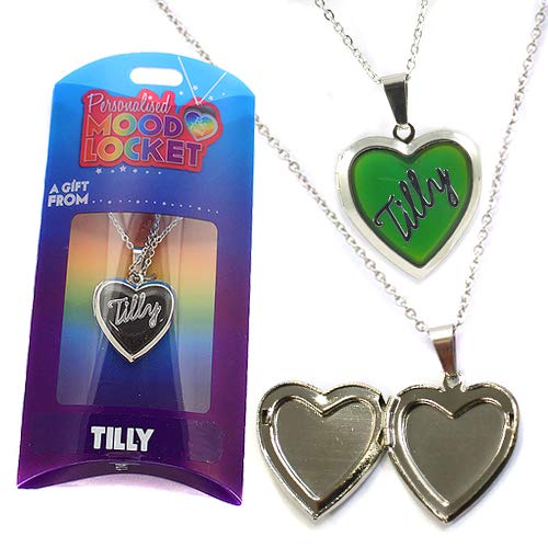 TILLY PERSONALISED HEART SHAPED NAMED MOOD LOCKET FUN GIFT PRESENT
