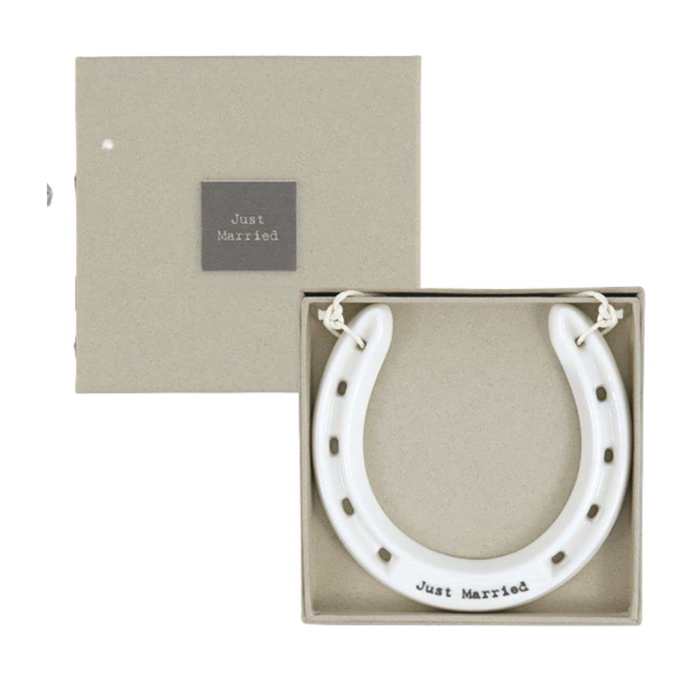 East of India White Porcelain Lucky Horseshoe Good Luck Just Married Gift Boxed (Just Married)