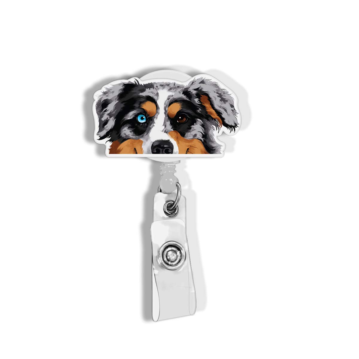 WIRESTER Retractable Badge Reel ID Holder with Alligator Clip for Office Worker, Medical Staffs, Student - Merle Aussie Australian Shepherd Dog