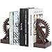 MyGift Industrial Style Bronze Resin Decorative Bookends with Realistic Steampunk Gear Shaped Book Stand, Heavy Duty Book Stoppers for Home Decor, Office Desk, Living Room Den Library Decor, 1 Pair
