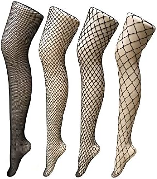Fishnets Stockings 4 Pairs Pantyhose Black Tights for Women 3 Colors for Party (Black)