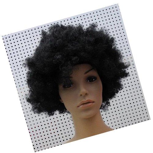 Generic Afro Curly Wig Facial Hair for Football Fans Theme Party Halloween Clown Costume(Black)