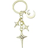 CAZSTYK Elegant Cutout Four Pointed Star and Moon Keychain Pendant Sturdy Alloy Lightweight for Women Bag Charm Accessory