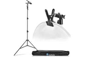 LS LIMO STUDIO LIMOSTUDIO Heavy Duty Metal Clamp Clip Holder Light Stand Mount Bracket with Umbrella Reflector Holder, Female Screw Adapter Thread Brass and 5/8", 78 inch Tall Light Stand, AGG3074