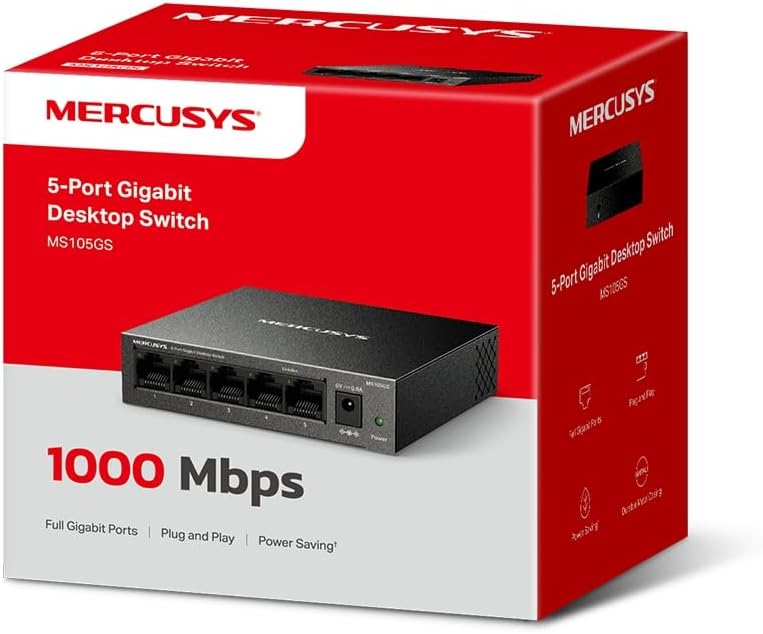 Switch Ethernet Gigabit 5 Ports RJ45, Boîtier Métal, MS105GS