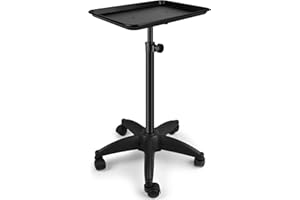 PULNDA Salon Tray Cart with Storage Platform, Aluminum Tattoo Tray on Wheels, Hairstylist Service Rolling Trolley Adjustable Height Storage Utility Cart for Salon & Spa Use (Black)