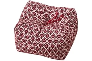 EMOOR Japanese Buckwheat Hulls Seiza Cushion Large 10x10x7in Made in Japan (Hemp-Leaves Red), Natural Buckwheat Husks Sobagara Floor Sitting Pillow Tatami Cool Nap Side Sleepers