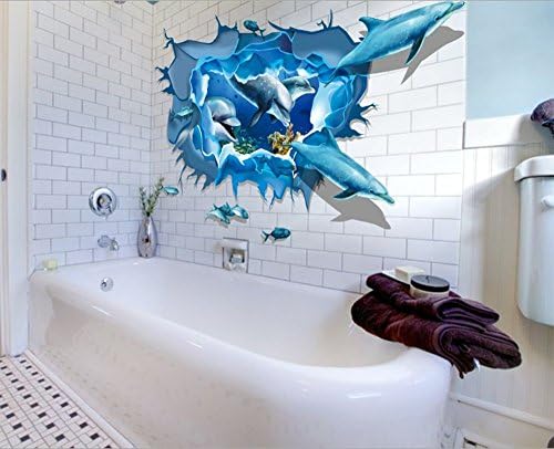 JinRou Creative 3D StereoJinRou Vision Underwater World Marine Dolphin Wall Painting Decorative Wall Stickers