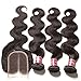 UNice Hair Icenu Series Middle Part 1pc 4x4 Lace Closure with Virgin Brazilian Human Hair 3 Bundles Weaves Body Wave Natural Color (18 20 22+14 Middle Part)