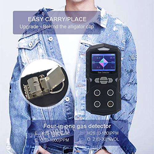 4 Gas Detector Handheld Multi Gas Monitor | Color Display with Graphing | Rechargeable Battery Sound Light Vibration Alarm, 2-Year Detector