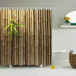 S23 3D Bamboo Digital Printed Polyester Fabric Curtains for Bed Room Kids Room Living Room Color Brown Window/Door/Long Door (D.N.470) (1, 4 x 9 Feet (Size ; 48 x 108 Inch) Long Door)