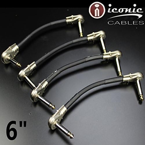 4 Pack 1/4" Right Angled 6" Guitar Effects Pedal Patch Cables Cords Low Profile Pancake