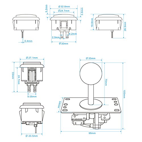 Quimat Updated Version Arcade Game DIY Kit, Arcade Buttons and Joystick Set with Zero Delay USB Encoder, 8way/4way Joystick&13 Function Buttons for PC and Raspberry Pi QR11-B - Thumbnail 6