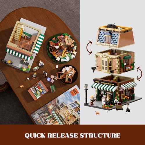 Funwhole Buchcafé Illuminated Building Kit Set - City Coffee House LED Light Modular Construction Model Sets 1718 Pieces for Adults and Teenagers