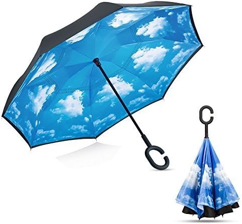 Yibei C Shape Inverted Umbrella Bluesky Double Layer Windproof Reverse Umbrella for Car and Outdoor