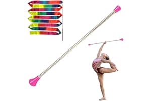 Dasiyoki 26-inch Twirling Baton Spinning Dance Baton Metal Rhythmic Gymnastics Conducting Batons for Child in Majorette-Complete with 1 Dance Ribbon Rainbow Streamer