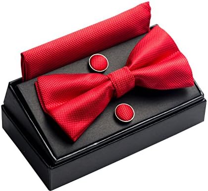 OUMUS Adjustable Classical Men's Pre-Tied Bow Tie Set, Red