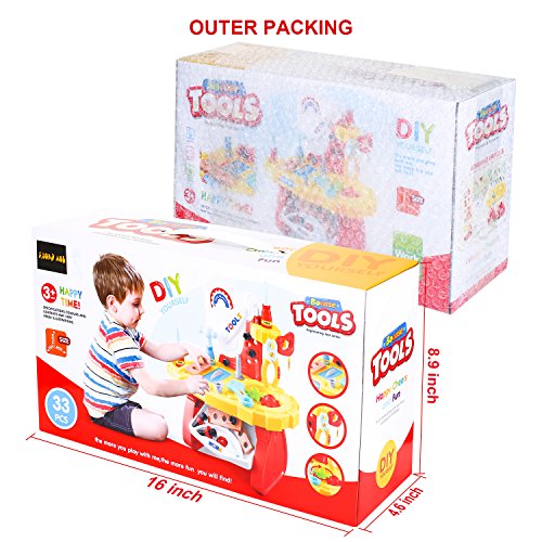 STEM Toddler Toy Drill and Learn Tool Set, Toy Choi’s 33 Pieces DIY Construction Toolbox Workbench