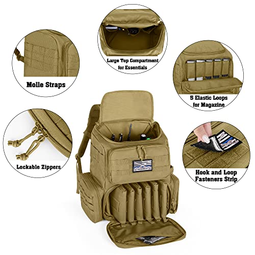 DSLEAF Tactical Range Pistol Backpack with 6 Pistol Cases, Gun Backpack