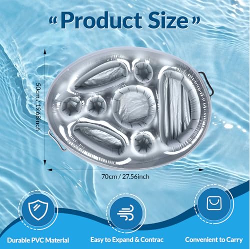 2 in 1 Inflatable Drinks Holder & Snack Tray - Bar with 8 Holes - Large Capacity - Floating Holder for Pool Parties, Beach and Hot Tub