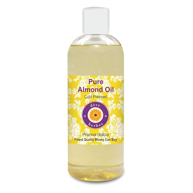 Deve Herbes Pure Almond Oil (Prunus Dulcis) 100% Natural Therapeutic Grade Cold Pressed for Skin & Hair, 200 ml
