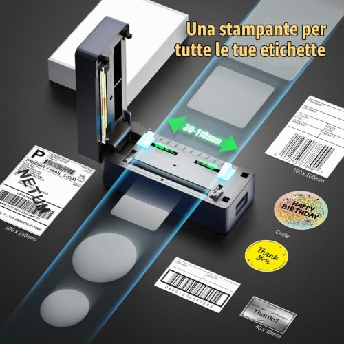NETUM Bluetooth and USB Thermal Label Printer, 100 x 150 mm, High Speed Direct Thermal Printer for Shipping Labels, Barcodes, Compatible with Amazon, Etsy, Logistics and Warehouse