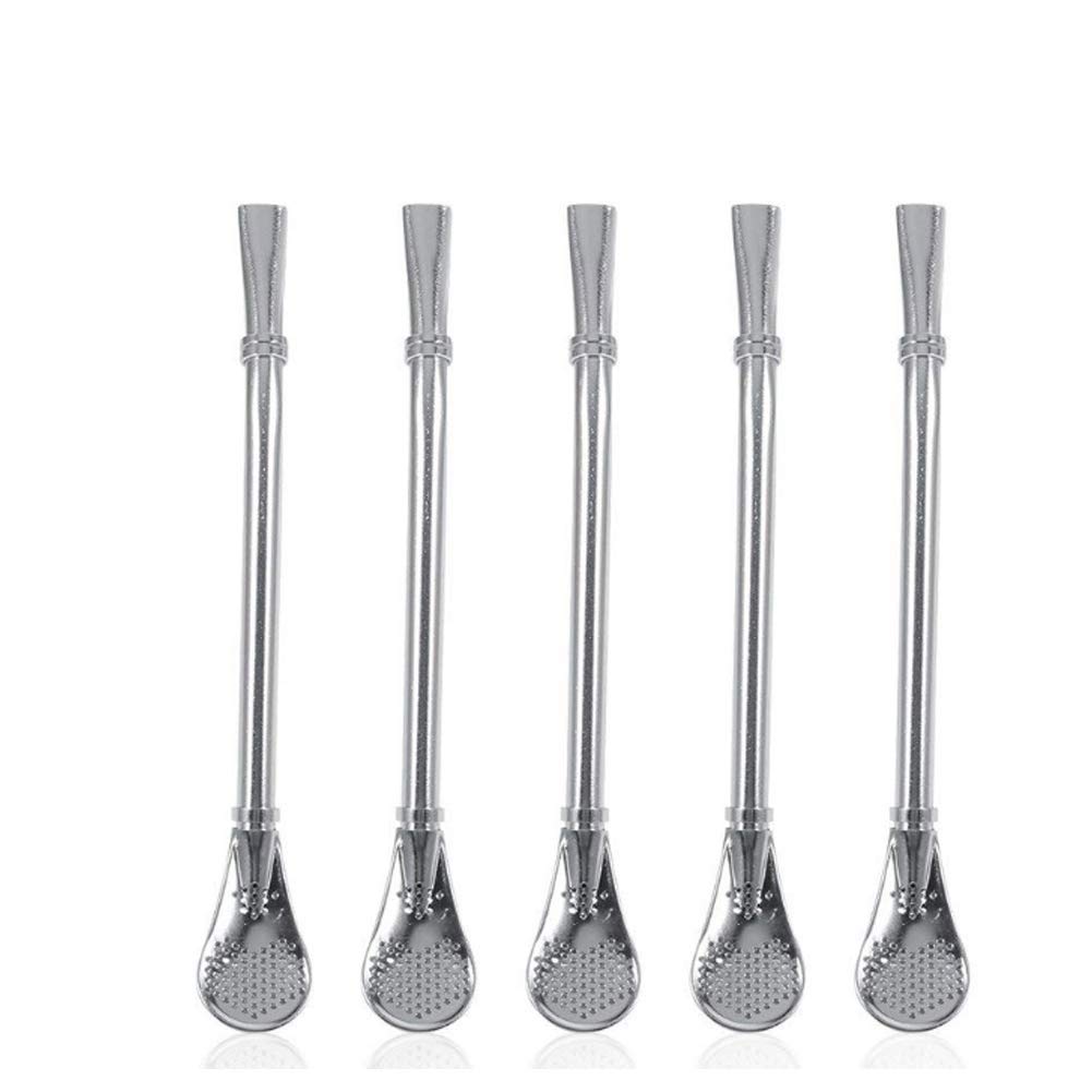 Yosoo 5Pcs Yerba Mate Drinking Straw Stainless Steel Tea Gourd Bombilla Straws Filtered Spoon
