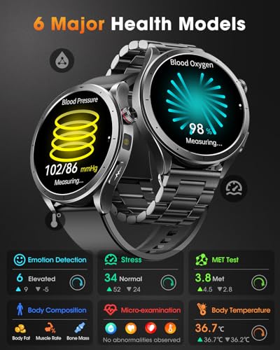 Smartwatch Uomo con ECG+HRV, AI GPT Orologio Uomo con Pressione Sanguigna, Frequenza Cardiaca, SpO2, 24H Sonno, 120+ Modalità Sportive IP68 Smartwatch Fitness, Notifiche Messaggi Android iOS Nero