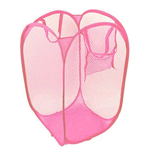 LtrottedJ Foldable Pop Up Washing Laundry Basket Bag ï¼ŒHamper Mesh Storage (Pink)