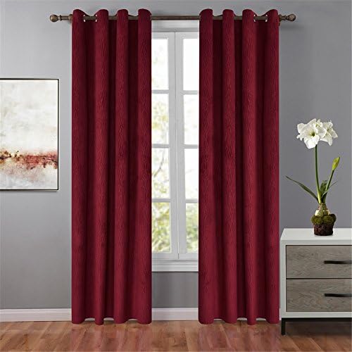 meilianjia Polyester Holland Cashmere Embossing Noodles Thermal Insulated Blackout Energy Saving Curtains 55" W x 95" L(One Panel),Red
