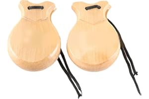 RichVibe Spanish Castanets Adults, Wooden Hand Percussion Set, 2-Piece Flamenco Dance Instrument, 3.46 x 2.56 x 1.18 Inches, 