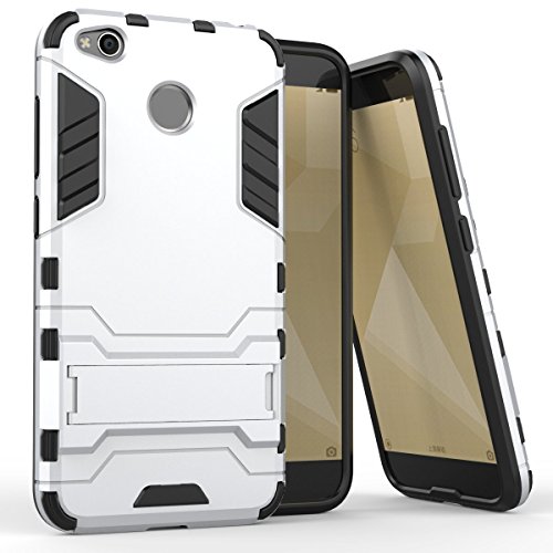 Xiaomi Redmi 4X Cover DWaybox 2 in 1 Hybrid Heavy Duty Armor Hard Back Case Cover with kickstand for Xiaomi Redmi 4X / Hongmi 4X 5.0 Inch (Silver)