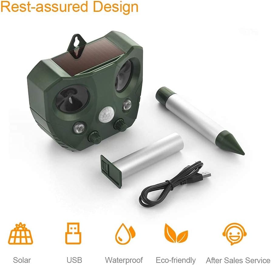 2021 Solar Ultrasonic in Repellent Defender Rat, Squirrel, Deer, Raccoon, Skunk, Rabbit, Mole, Dog, Cat, Waterproof with Motion Detector: Garden & Outdoor